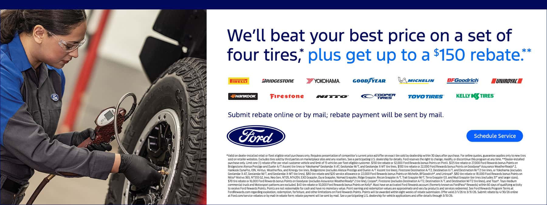 Best Price On Set of 4 Tires Plus Get Up To $150 Rebate
